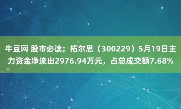 牛豆网 股市必读：拓尔思（300229）5月19日主力资金净流出2976.94万元，占总成交额7.68%