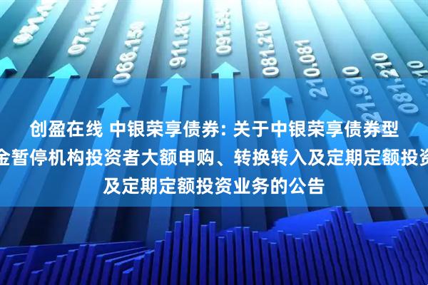 创盈在线 中银荣享债券: 关于中银荣享债券型证券投资基金暂停机构投资者大额申购、转换转入及定期定额投资业务的公告